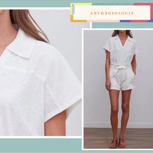 Anthropologie Grey State Darcy Top in Spa White Linen Collared Summer Top 0 S